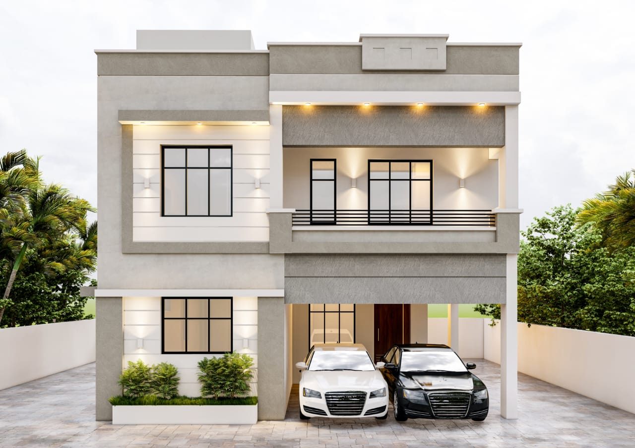 Architectural elevation design of an upcoming contemporary villa by Legacy Homes in Chennai